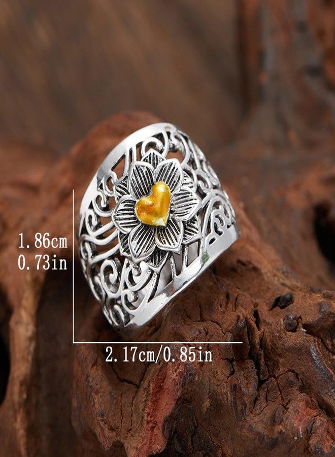 BlingNook Chunky Silver Boho Rings For Women, Vintage Style Heart Shaped Bohemia Trendy Stackable Ring Non Tarnish Mother Jewelry Wife Gift (Silver BOHO, 6) - Image 4